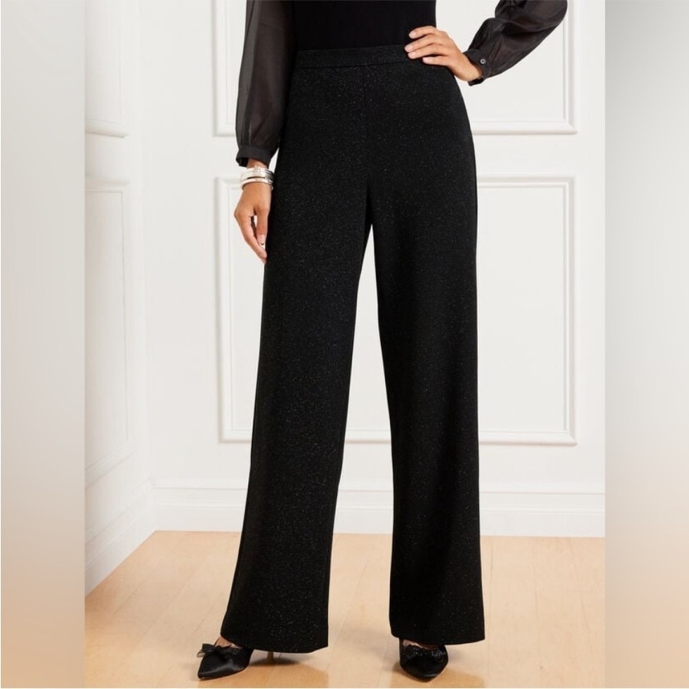 Talbots Sparkle Shimmer Black Wide Leg Pants SZ 16P NWT